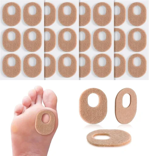 24Pcs Callus Pads，Soft Felt Callus Oval Shape Cushion Pads for Toes and Feet, Reduce Pain, Pressure and Friction from Shoes