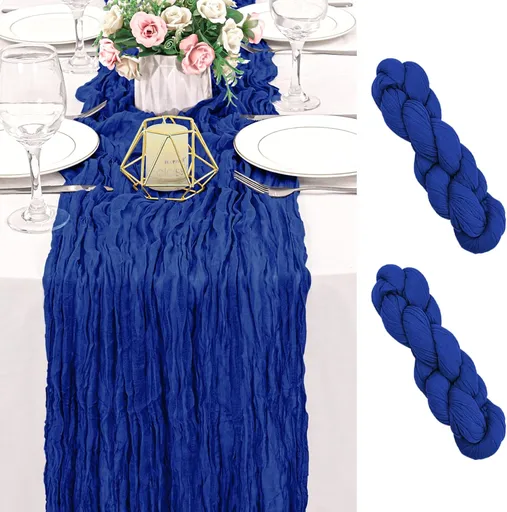 2 Pack 120 Inch Royal Blue Cheesecloth Table Runner Boho Rustic Gauze Sheer Romantic 10 FT Long Cheese Cloth Table Runner for Bridal Baby Shower Wedding Party Birthday Holiday Home Easter Decor