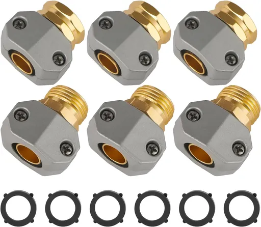 Garden Hose Repair Kit Aluminum Alloy Water Hose Connector 3 Sets for 3/4 and 5/8 Garden Hose Male and Female Hose End Repair Fittings Replacement