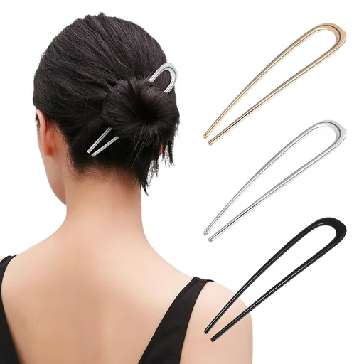 3Pcs rench Hair Pins or Women - Metal Hair orks or Elegant Bun, Twist & Chignon Hairstyle Accessories (U+Black+Gold+Sliver)