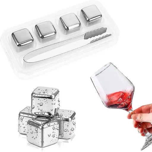 Stainless Steel Reusable Ice Cubes,stainless Steel Whisky Stones,whiskey Metal Ice Cubes,metal Ice Cooling Rocks,with Storage Box And Ice Clip