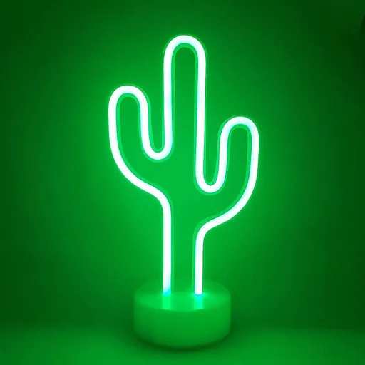 Green Cactus Neon Light Signs Cactus Neon Lights Night Lights with Pedestal Room Decor Battery/USB Operation Cactus Lamps