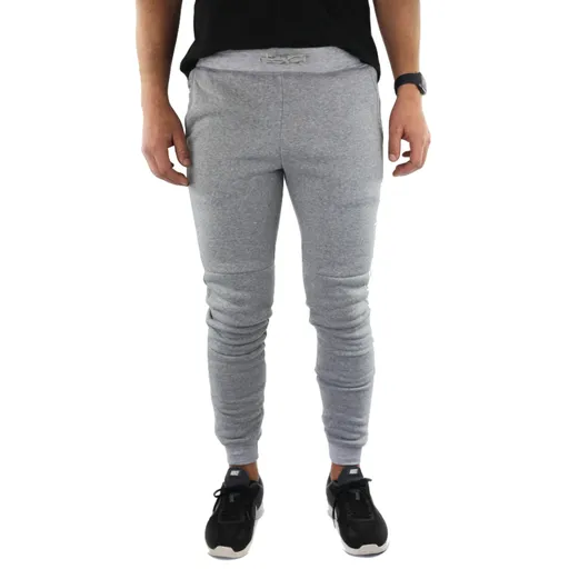 Mens Skinny Track Pants Joggers Trousers Gym Casual Sweat Cuffed Slim Trackies Fleece - Heather Grey