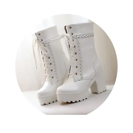 Hod Health & Home Chunky Lace Platform Lolita Boots - White - 9.5