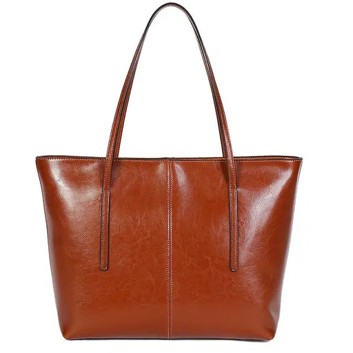 Women's Leather Tote Bag Cowhide Shoulder Bag or Handbag - Orange