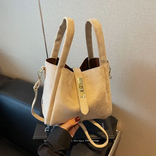 Suede Off‑White Women Retro Bucket Crossbody Bag | Christmas Soft Texture Gift | Niche High‑Sense Handheld Basket Style Shoulder Purse