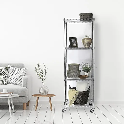 Wire Storage Rack – 45x45cm Chrome Shelving with Wheels