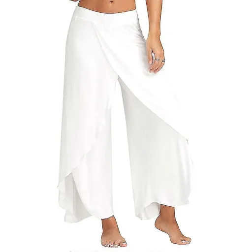Women's Harem Palazzo Pants Wide Leg Split Flowy Loose Fit Casual Yoga Trousers Plus White - XL