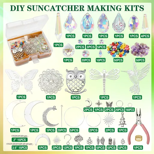 460PCS Suncatcher DIY Making Kit with Storage Box - Premium Crystal Prism Ornaments Craft Set for Home Decor