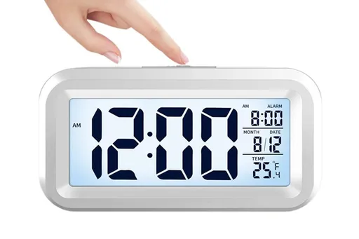 Desk Small Clock Night Light Digital Alarm Clock Battery Operated with Indoor Temperature -White
