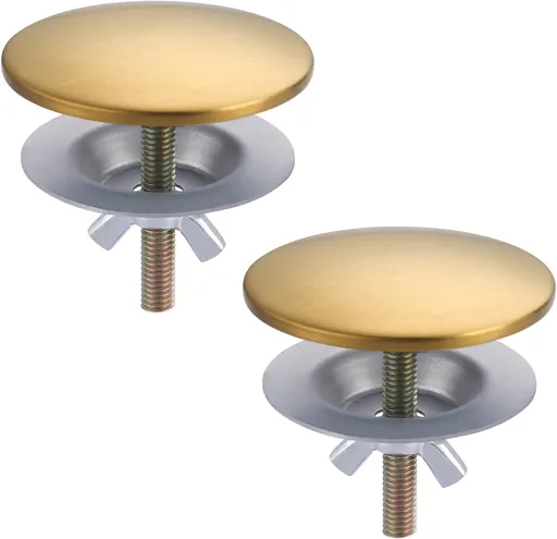 Kitchen Sink Hole Cover, 2 PCS Faucet Plate Stopper, Countertop Cap, Tap Blanking Metal Plug, Brushed Gold