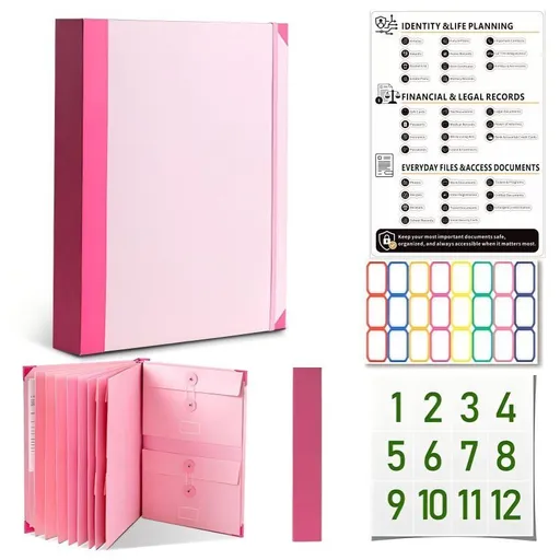 Thick Pink with New Stickers | Upgraded Cute Manila Pocket Binder | Christmas Beauty Upgrade Gift | Stylish Document File Organizer