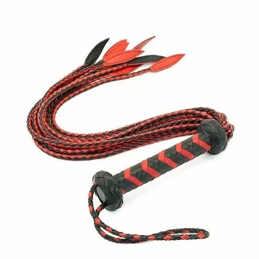 House Of Dasein 60Cm Black Red Brown Leather Flogger Braided Handle Tails Spanking Toy Bdsm - Red