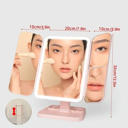 Smart Touch LED Vanity Mirror - 3 Color Dimmable Lights, 270° Adjustable, Rechargeable Desktop Makeup Mirror(pink)