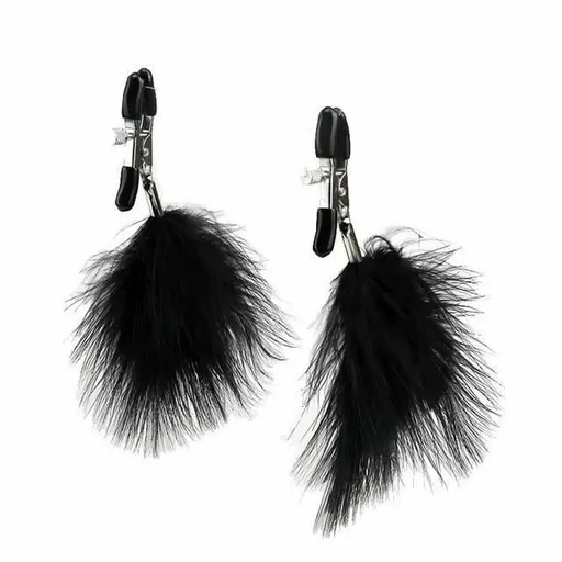 House Of Dasein Fluffy Feather Nipple Clamps Breast Bondage Kink Fetish Restraints - Black