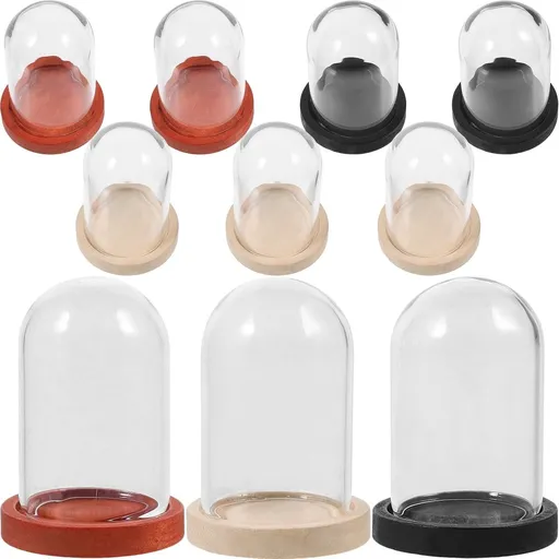 10 Sets Clear Display Dome Wooden Base Bell Jar Cloche Diy Mini Display Dome With Wood Base