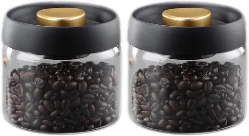 Airtight Borosilicate Glass Coffee Bean Storage Container with Vacuum Sealed Lid, 2pcs Food Storage Jars for Dry Goods, Coffee Bar Necessity