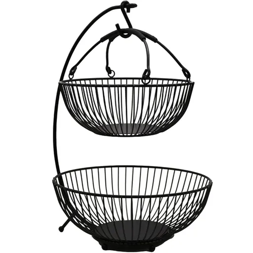 Double-Layer Fruit Basket Detachable Design 30cm Black