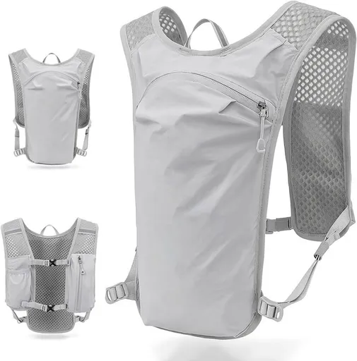 Lightweight Breathable Hydration Vest Backpack for Running Cycling Hiking Marathon Outdoor Sports Reflective Safety Gear (Grey)