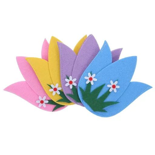 Easter Cutlery Pouches Assorted Color Fabric Table Decor Elegant Petal Design 4Pcs