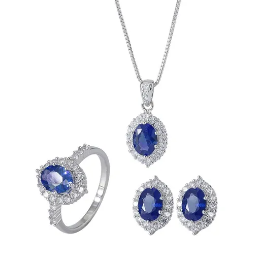 Blue Diamond Jewelry Set with Pendant Necklace, Ring and Earring for Women, Jewelry Gifts for Her, Anniversary and Birthday Gifts
