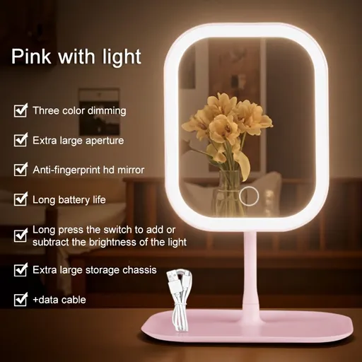 LED makeup mirror, lighted sink mirror, 3-light mode lighting makeup mirror, touch control, portable stand and foldable compact mirror, Light makeup table, rechargeable battery, portable LED makeup mirror, women's Christmas gift, suitable for home /