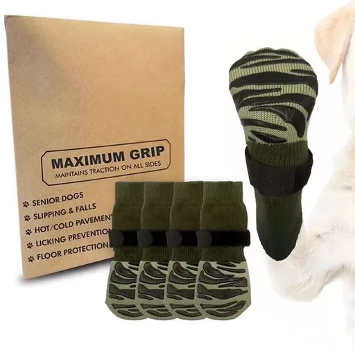 Dog Shoes Non Slip Indoor Outdoor Cotton Green tiger claw [high-end storage bag] S small size 5.5*14cm [recommended within 5-10kg inches] [pack of four]