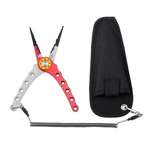 Aluminium Fishing Pliers Hook Remover Line Cutter Braid Mono Split Ring Fish Grip - Red+Silver