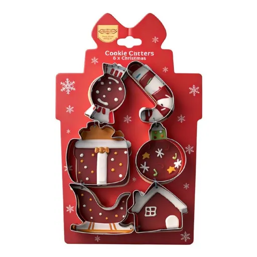 Stainless Steel Christmas Cookie Cutter 6-Piece Set, Holiday DIY Baking Molds for Cookies & Fondant—Gift Box