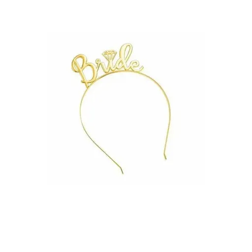 Bride To Be Hen Veil Sash Tiara Hens Night Bridal Shower Kitchen Tea Accessories - Gold Tiara