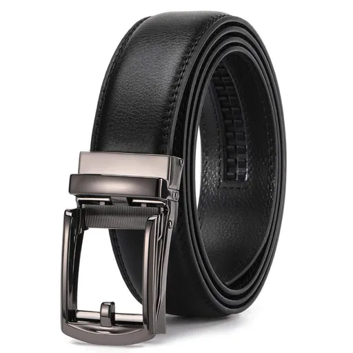 Ratchet Belt for Men Genuine Leather - Micro-Adjust Buckle Trim to Fit Dress Belt Casual to Formal Gift Boxed - Basic Gun - Black - Size 42"-50" Waist Adjustable