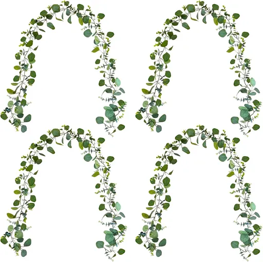 4 Pack Artificial Eucalyptus Garlands for Decoration, Artificial Greenery Garland Fake Vines for Bedroom and Wedding Decor, Artificial Plants with Ivy Vines for Mantle Table Runner Home Decor