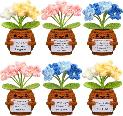 6 Pcs Employee Appreciation Gifts Bulk for Team Coworkers Thank You Positive Handmade Crochet Doll with Inspirational Card Staff Women Men Office(Forget Me Not) -