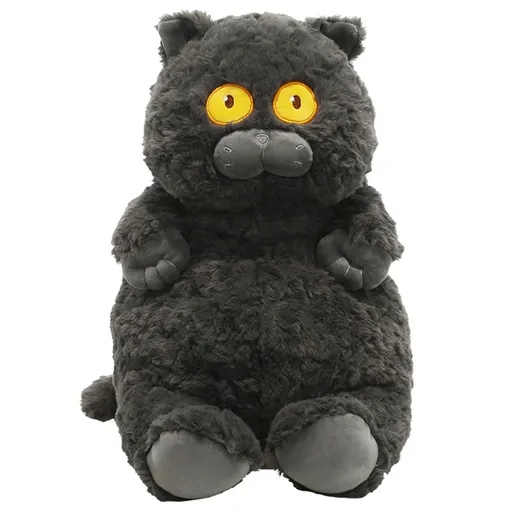 Cat Plush Toy Cute Soft Skin Friendly Fluffy Staring Short Plush Cat Hugging Sleeping Pillow for Home Black