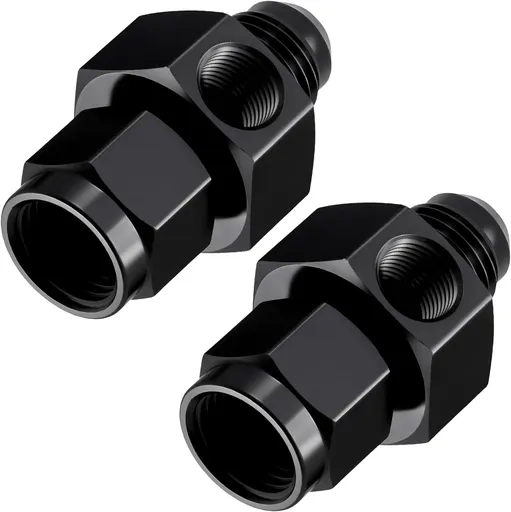 6AN Male Flare to -6 Female Swivel with 1/8" NPT Gauge Port Fuel Pressure Take off Fitting Adapter Aluminum 2PCS