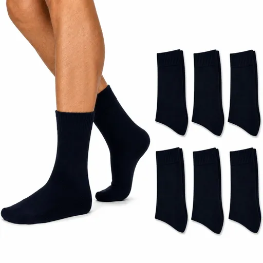 Merino Wool Mens Thermal Diabetic Socks Loose Top Circulation 6 Pairs - Navy