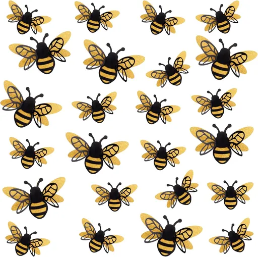24 Pcs 3D Bee Decorations, 2 Size Double Layer Glitter Honey Bee Stickers Wall Decor, Realistic Shining Big Bumble Bees Cutouts Decals for Home, Party, Classroom, Outdoor Themed Decor