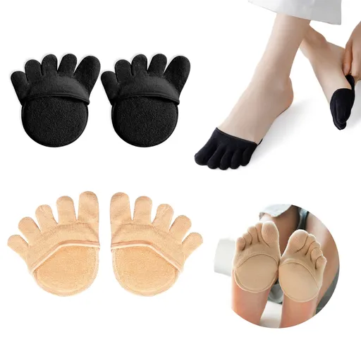 2Pairs Toe Topper Socks Five Toe Half Socks Ball of Foot Cushions Forefoot Pads for Women Toe Separator No Show Socks