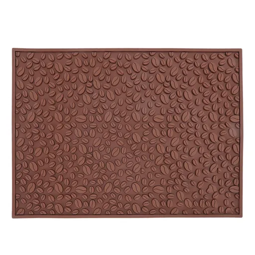 Non Slip Cup Mat Coffee Bean Design Desktop Bar Counter PVC Pad for Water Draining Filtering Brown