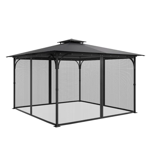 Gazebo Netting Replacement, Fit Most 12 x 12 x 7.5 FT Gazebo Curtain, Outdoor Garden Net, 4-Panel Sidewall Mesh Net, Patio Midge Netting with Double Zipper, Canopy Screen (Netting Only)