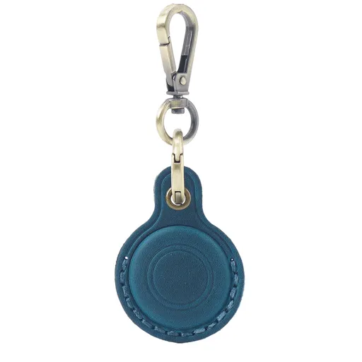 Blue Genuine Crazy Horse Leather Case for Apple AirTag Protective Tracker Holder Keychain with Metal Clip Anti-Lost Fob for Keys Pets Luggage