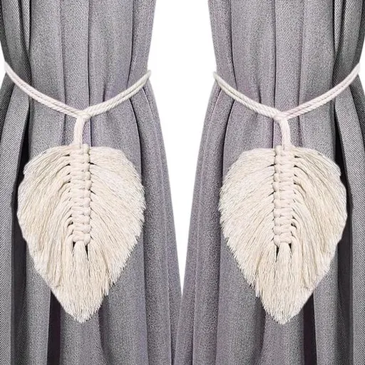 Curtain hooks - 2 sets of hand-woven curtains - curtain cords and curtain leaves