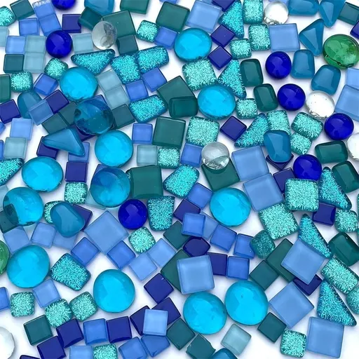250g Crystal Glass Mosaic Mosaic Tile Supplies Assorted Blue Irregular Crystal Mosaic Tiles for Crafts Bulk DIY Picture Frames Handmade Jewelry Coaster