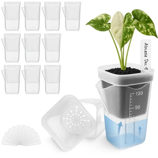 Self-Watering Double-Layer Square Planter Set for Effortless Plant Propagation and Succulent Display – Features a Transparent Reservoir with Measurement Marks and a Semi-Transparent Inner Pot to Monitor Root Growth and Water Level (2.5", 8PCS)
