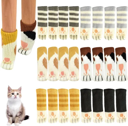 24 pieces - Furniture socks - Chair leg protectors - Floor protectors - Chair leg socks - Chair leg caps - cat paw chair socks - knitted non-slip chair leg floor protectors - sound-dampening furniture socks for hardwood floors - 6 sets