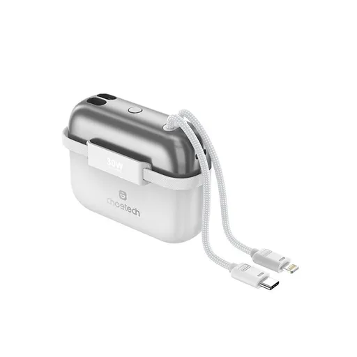 CHOETECH B812-SL WH Mini Bag Digital CCC Certified 10000mAh 30W Fast Charging Power Bank Gold with USB-C + 8-pin iPhone Cables