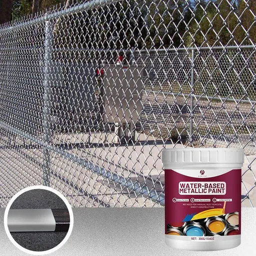 Rust Removal Converter Metallic Paint, Anti-Rust Metal Paint, 2-In-1 Rust Converter & Metal Primer – Perfect for Trailers, Fences, Gates, Railings, Pipes, Roofing, Outdoor Furniture, Farm Equipment, Marine Hardware and Industrial Surfaces - Silver -