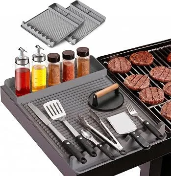 2 Pack Silicone Grill Tool Mat ，16 x 11.5 Inch Heat Resistant Non‑Slip BBQ Utensil Mat, Outdoor Cooking Camping Tailgating Accessories, Practical Father's Day Gifts for Men Dad, Gray