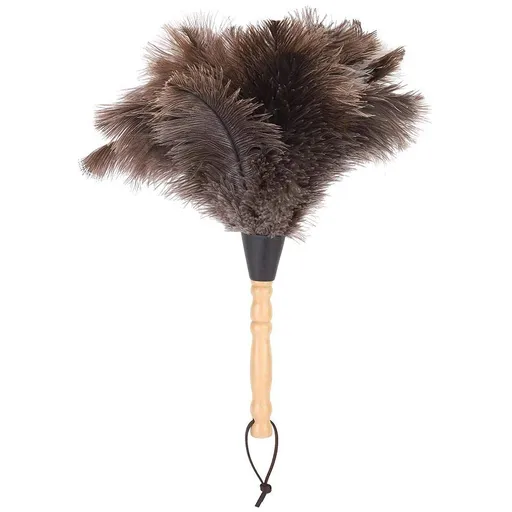 Ostrich Feather Duster, Attracts Dust Particles Anti-Static Reusable Wooden Handle Ostrich Feather Duster Dust Removal Cleaning Tool