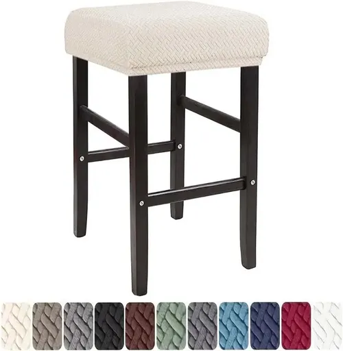 Bar Stool Covers 2 Pack Stretch Washable Rectangle Saddle Stool Slipcovers for Counter Vanity Chairs,Beige